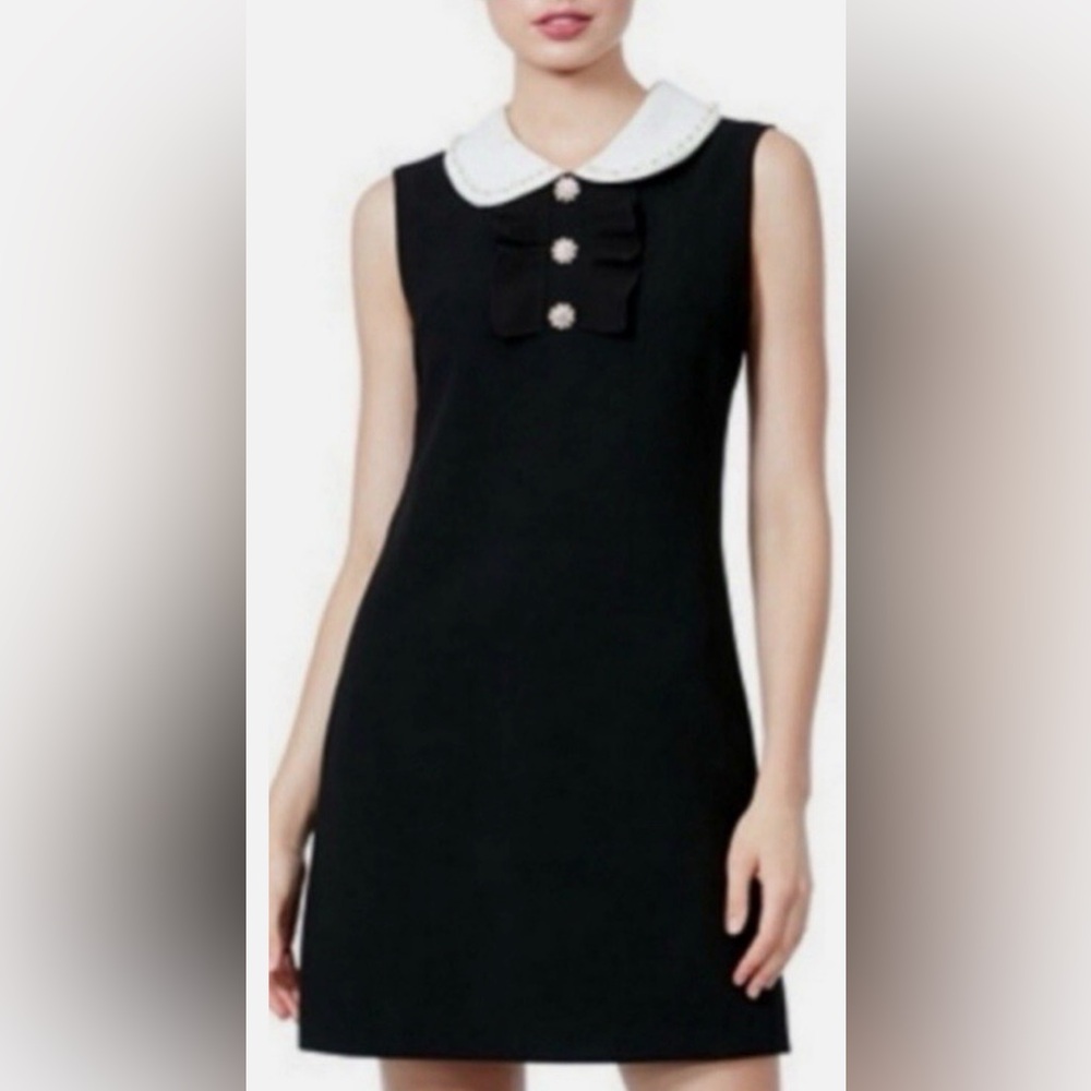 Vintage Betsey Johnson black dress with faux pearl/rhinestone studded collar